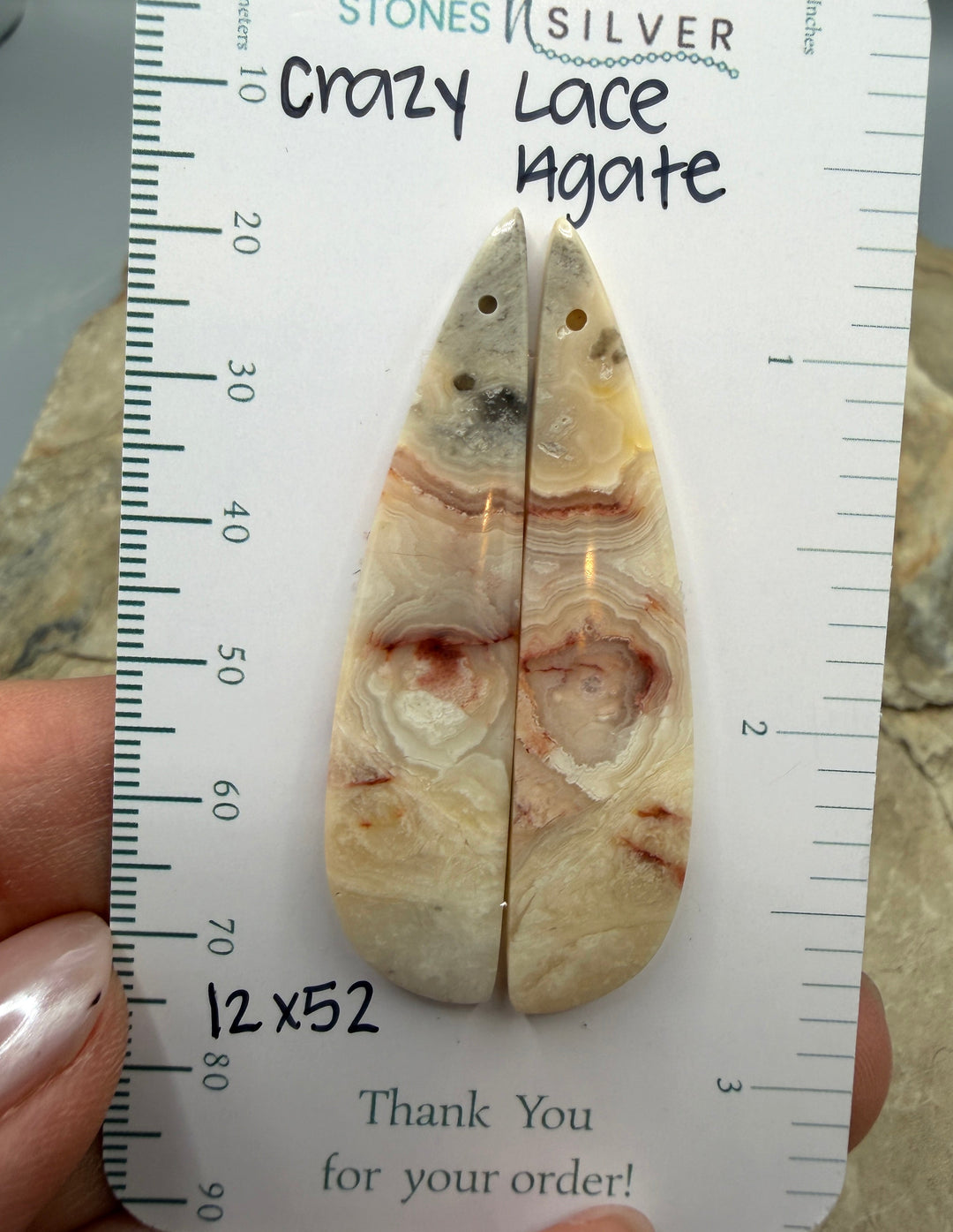 Crazy Lace Agate Earring Bead Slab Pair 12x52mm - Laguna