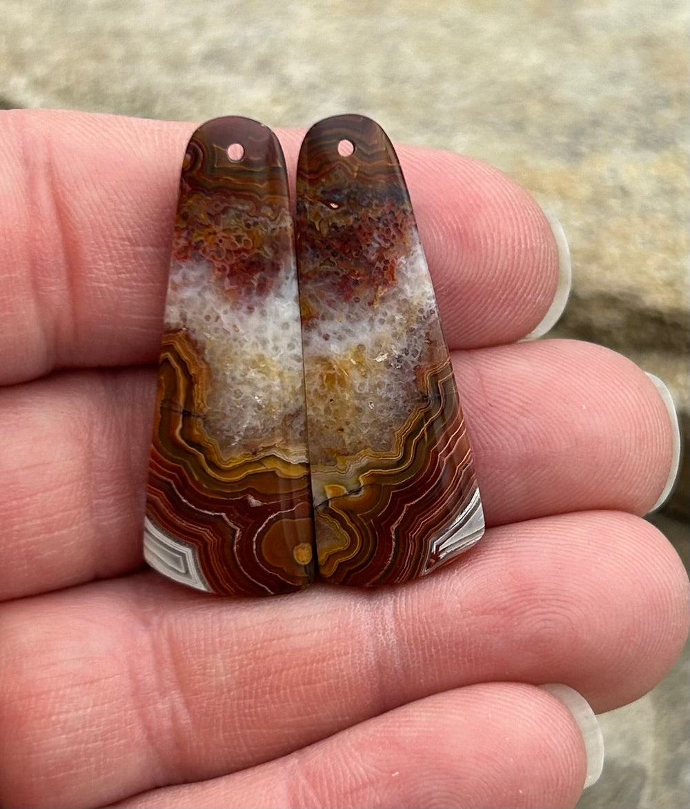 Crazy Lace Agate Earring Bead Slab Pair 13x36mm - Laguna