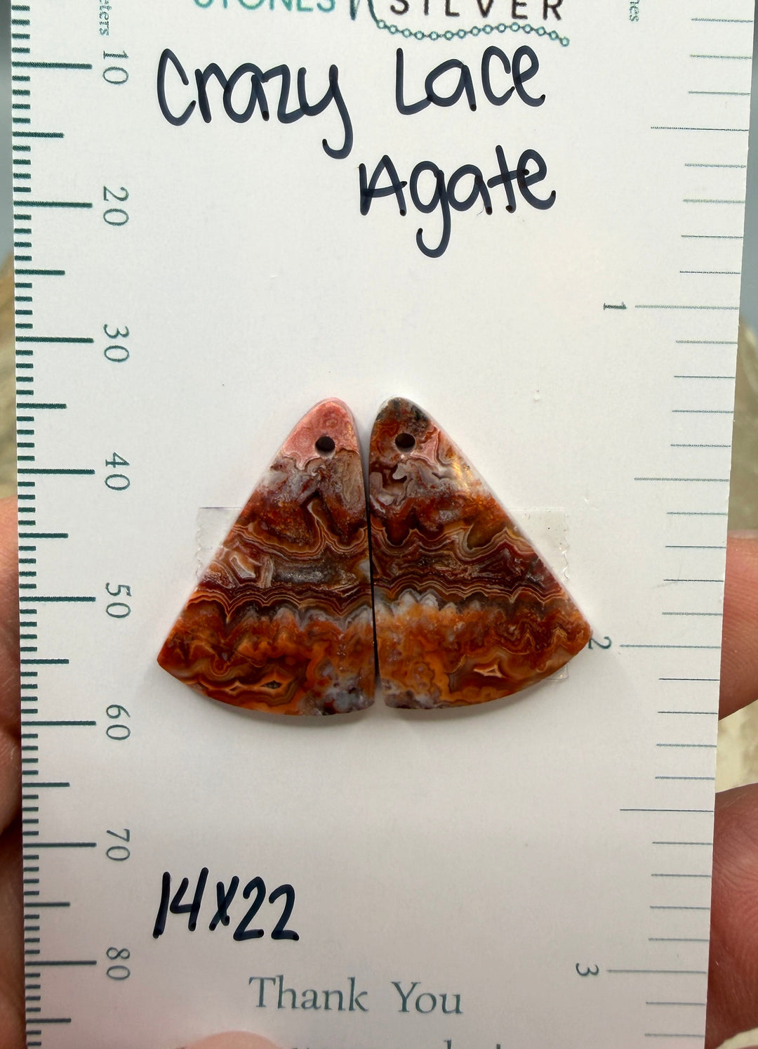 Crazy Lace Agate Earring Bead Slab Pair 14x22mm - Laguna