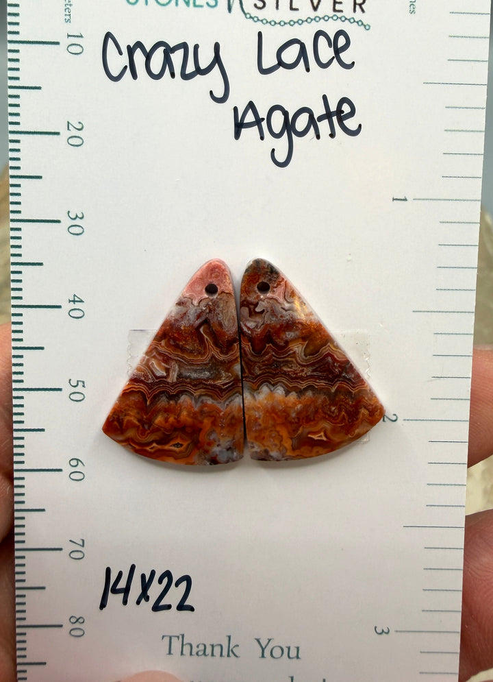 Crazy Lace Agate Earring Bead Slab Pair 14x22mm - Laguna