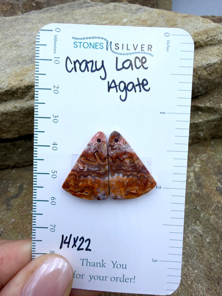 Crazy Lace Agate Earring Bead Slab Pair 14x22mm - Laguna