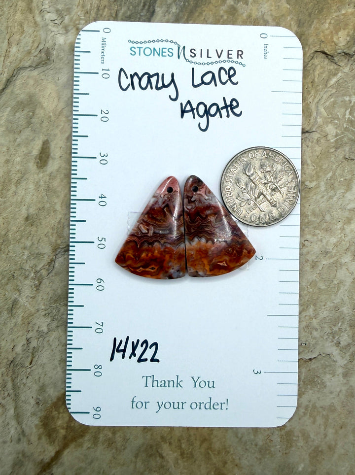 Crazy Lace Agate Earring Bead Slab Pair 14x22mm - Laguna