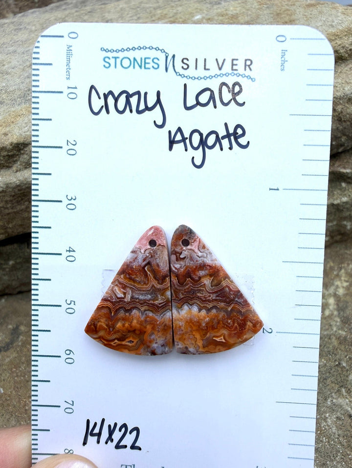 Crazy Lace Agate Earring Bead Slab Pair 14x22mm - Laguna