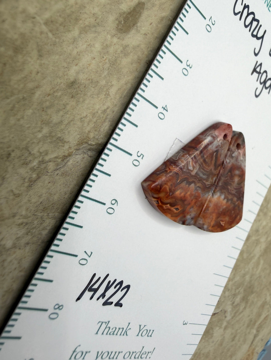 Crazy Lace Agate Earring Bead Slab Pair 14x22mm - Laguna