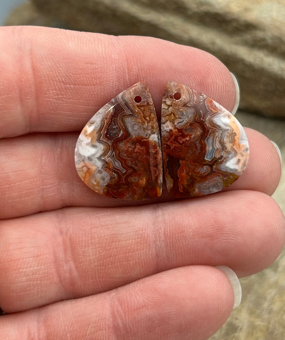 Crazy Lace Agate Earring Bead Slab Pair 16x23mm - Laguna