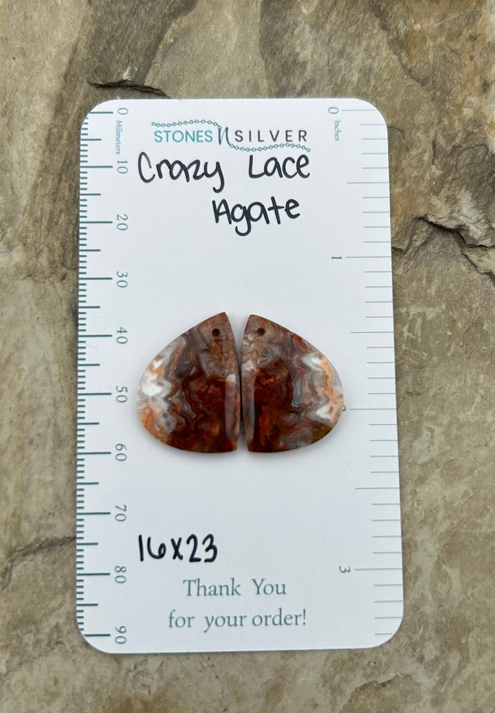 Crazy Lace Agate Earring Bead Slab Pair 16x23mm - Laguna