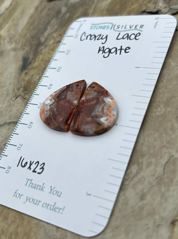 Crazy Lace Agate Earring Bead Slab Pair 16x23mm - Laguna