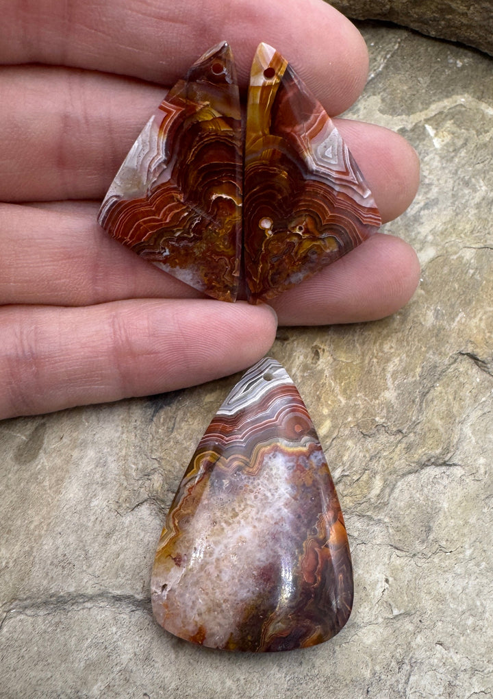Crazy Lace Agate Matching Earring Slab Bead Pair and Focal