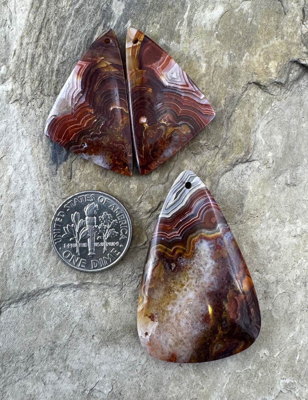 Crazy Lace Agate Matching Earring Slab Bead Pair and Focal