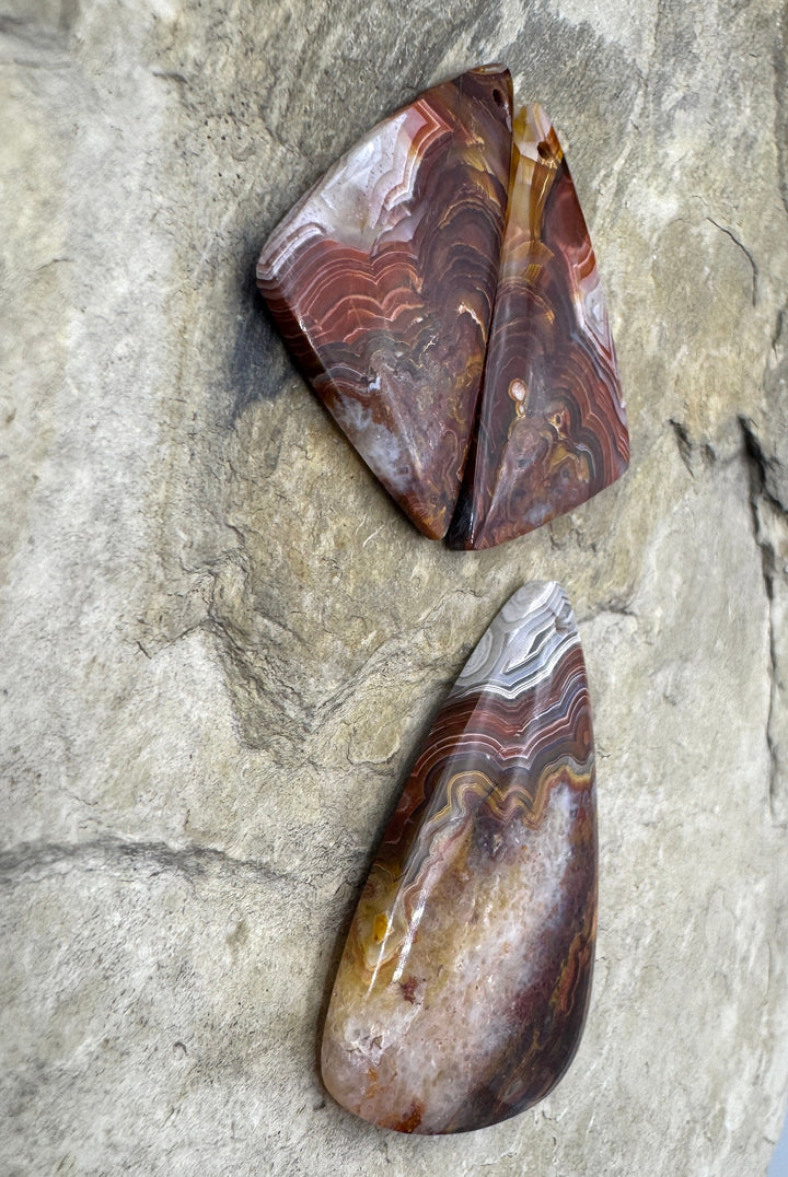 Crazy Lace Agate Matching Earring Slab Bead Pair and Focal