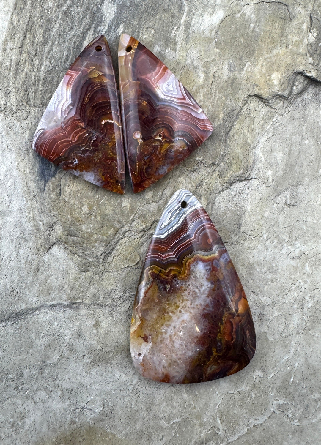 Crazy Lace Agate Matching Earring Slab Bead Pair and Focal