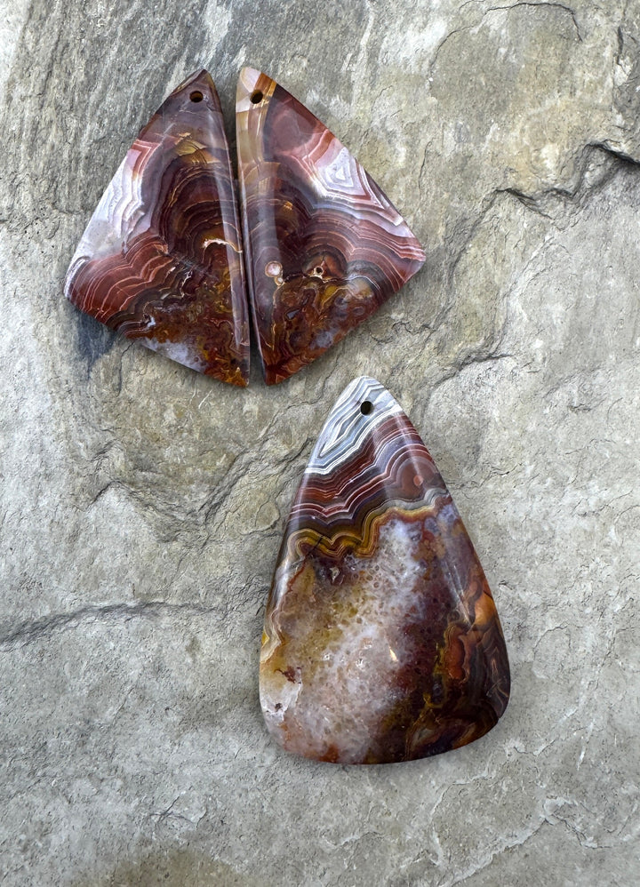 Crazy Lace Agate Matching Earring Slab Bead Pair and Focal