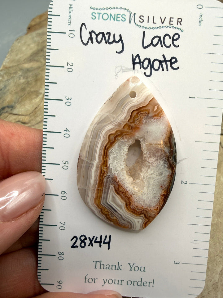 Crazy Lace Agate with Druzy Pocket Focal Pendant Bead