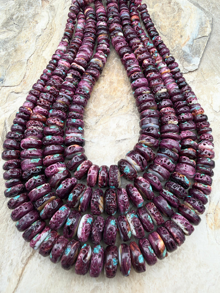 Dark Purple Spiny Oyster with Turquoise Inlay Graduated