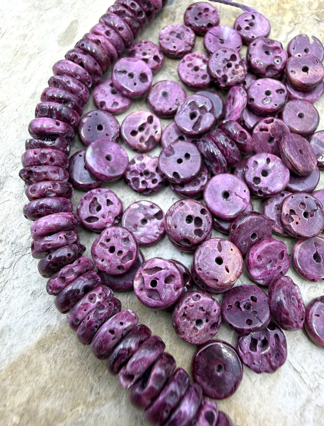 Deep Purple Spiny Oyster 7mm Wheel Beads Package of 20