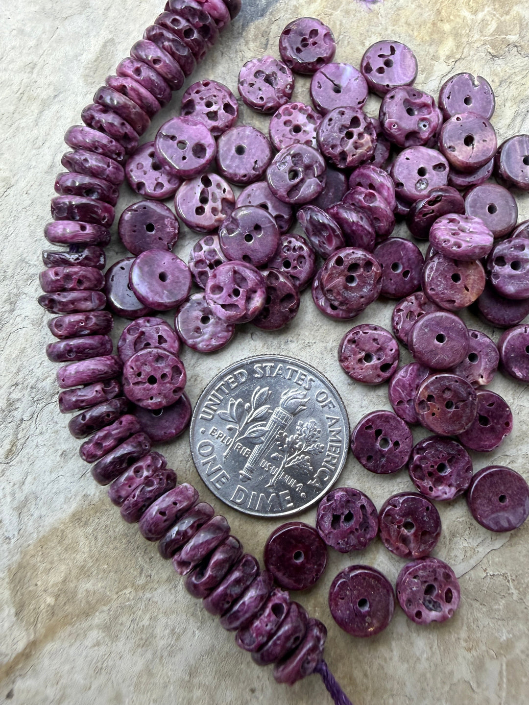 Deep Purple Spiny Oyster 7mm Wheel Beads Package of 20
