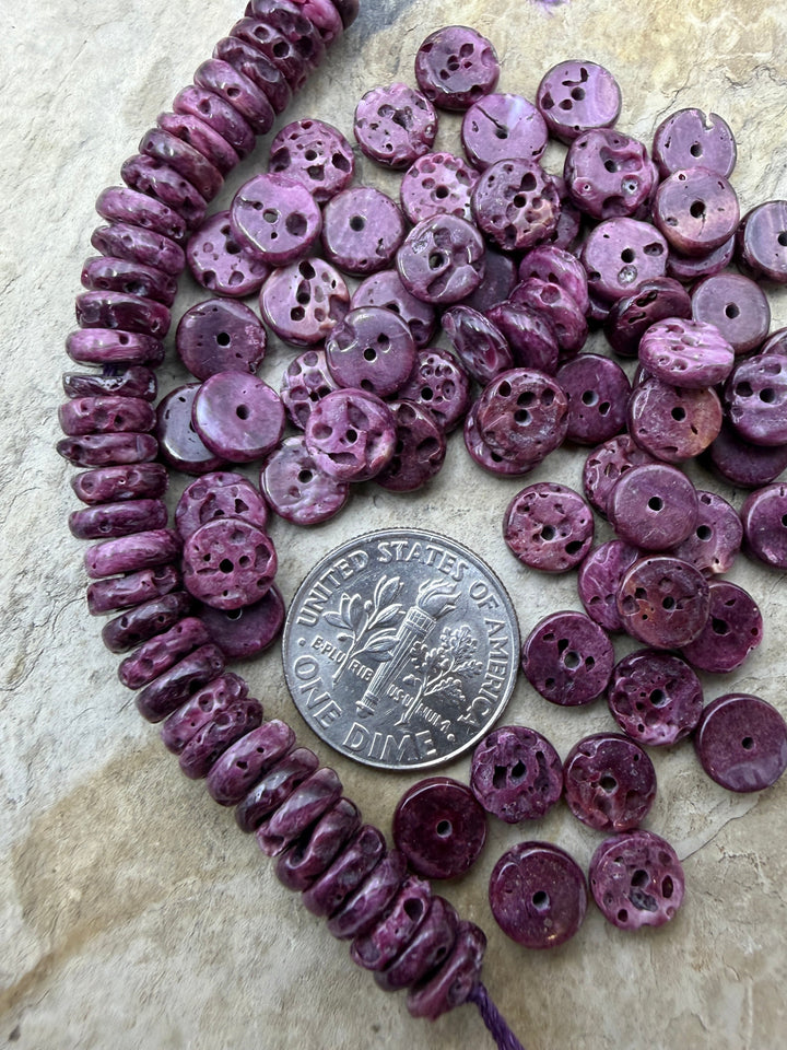 Deep Purple Spiny Oyster 7mm Wheel Beads Package of 20