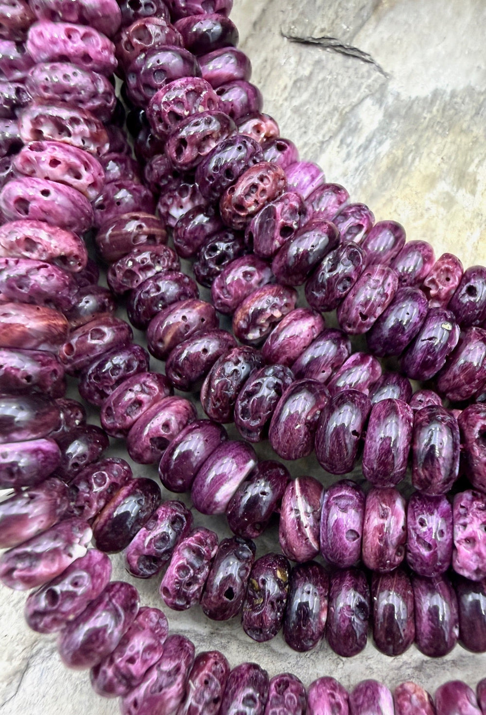 Deep Purple Spiny Oyster 8mm Rondelle Beads 16 Inch Strand