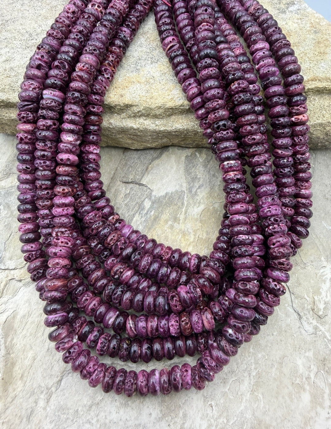 Deep Purple Spiny Oyster 8mm Rondelle Beads 16 Inch Strand