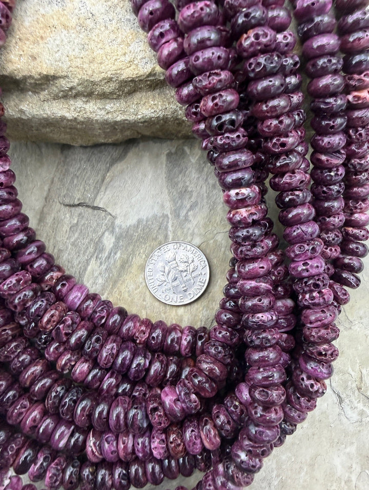 Deep Purple Spiny Oyster 8mm Rondelle Beads 16 Inch Strand