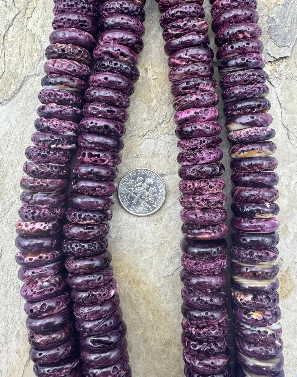 Deep Purple Spiny Oyster BIG 16mm Rondelle Bead Strand 8