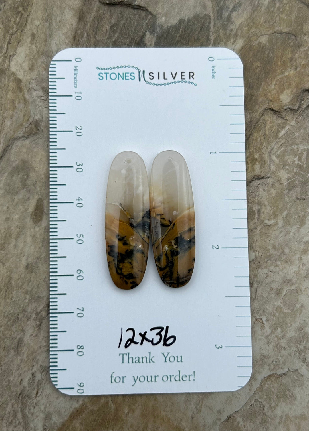 Dendritic Agate Earring Bead Slab Pair 12x36mm - Dendritic