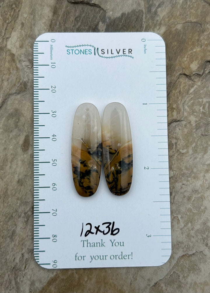 Dendritic Agate Earring Bead Slab Pair 12x36mm - Dendritic