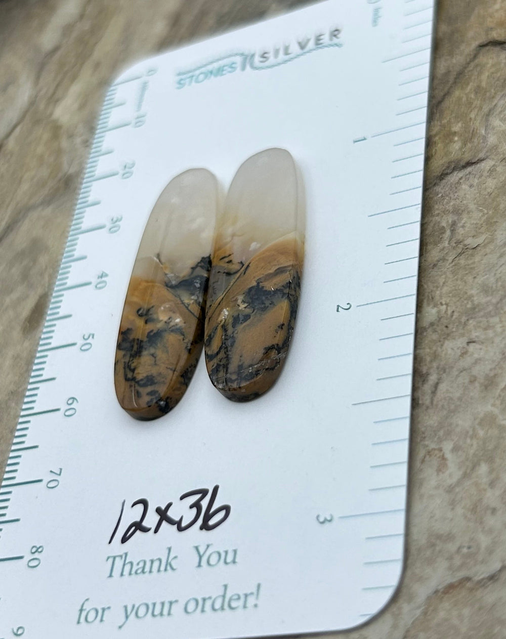 Dendritic Agate Earring Bead Slab Pair 12x36mm - Dendritic