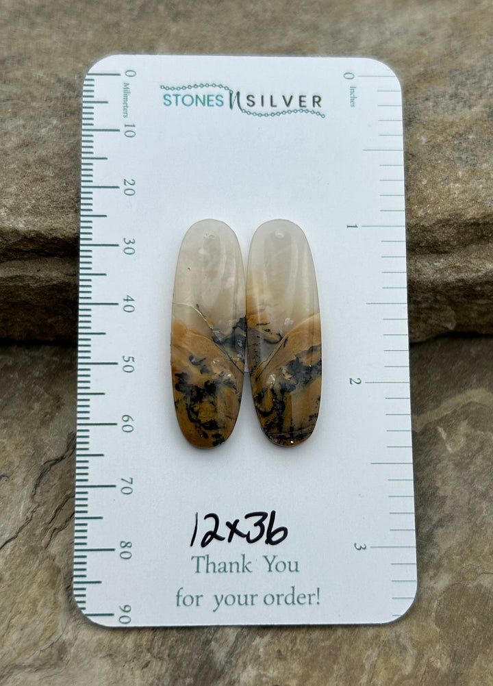 Dendritic Agate Earring Bead Slab Pair 12x36mm - Dendritic