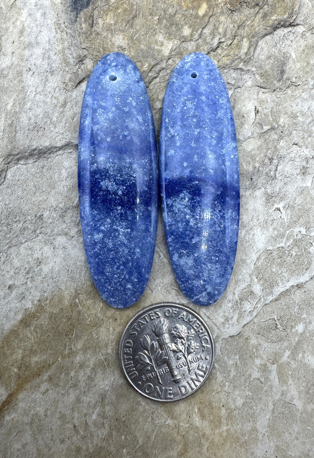 Denim Lapis BIG Matching Earring Slab Bead Pair 15x48mm