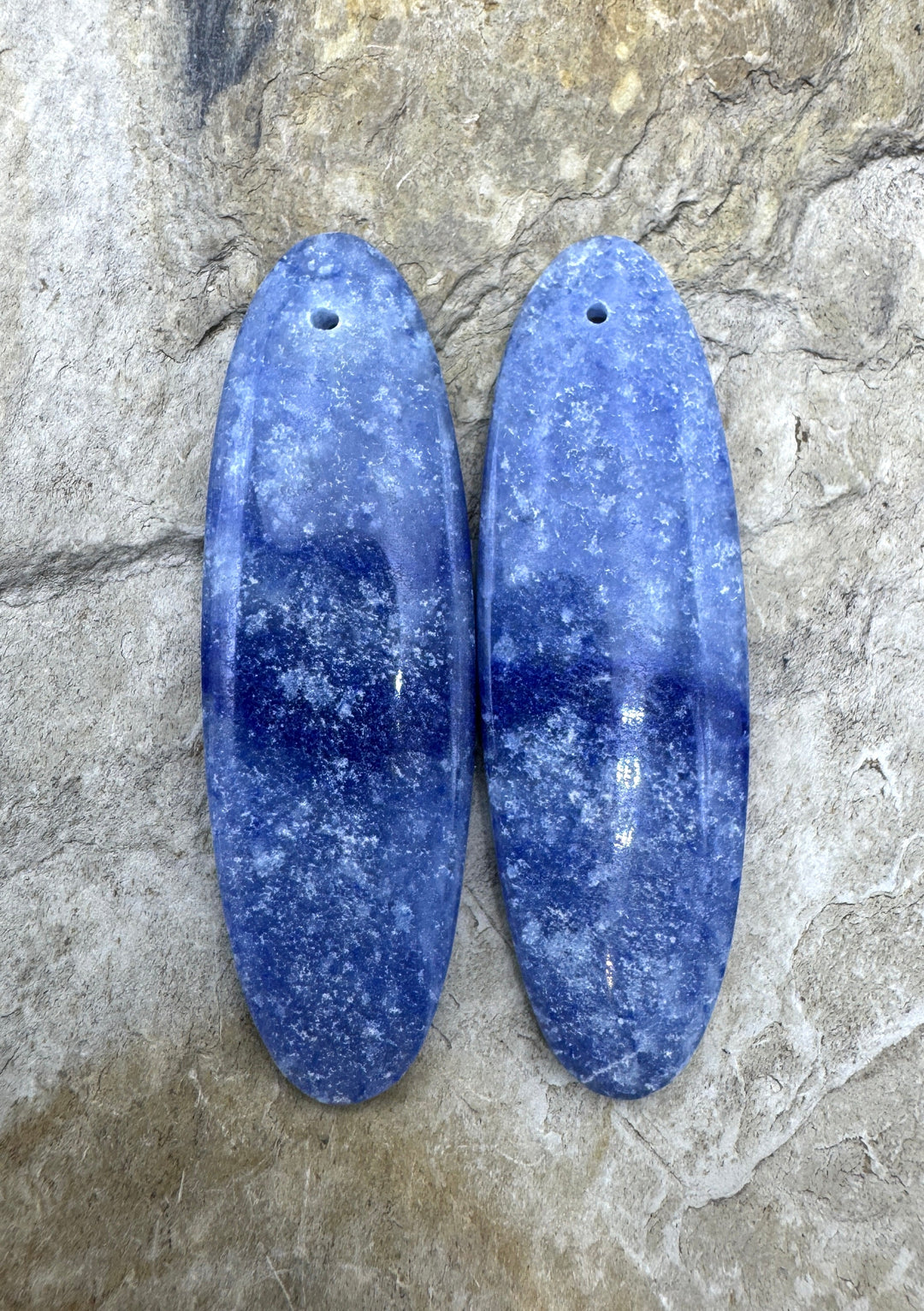 Denim Lapis BIG Matching Earring Slab Bead Pair 15x48mm