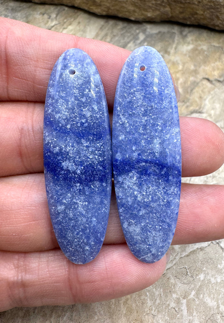 Denim Lapis BIG Matching Earring Slab Bead Pair 15x48mm