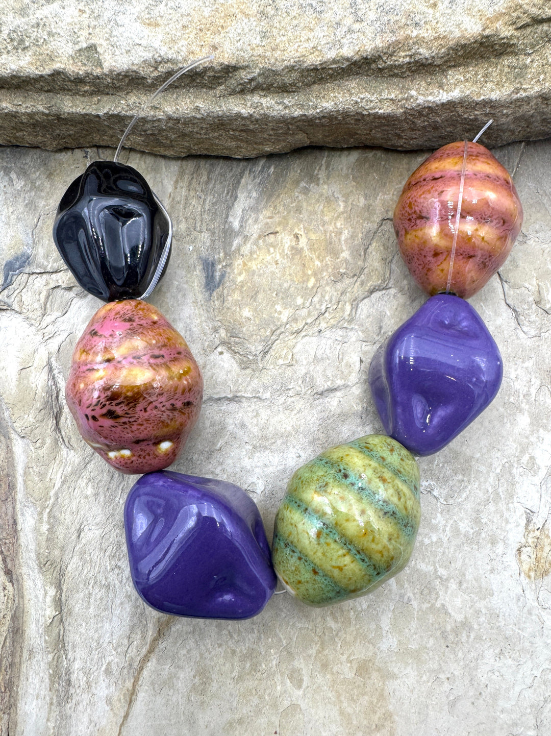 *Estate Collection Special* Roku Pottery Beads Strand of 6