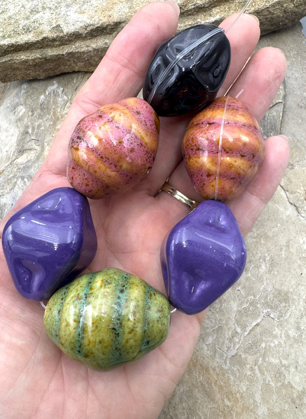 *Estate Collection Special* Roku Pottery Beads Strand of 6