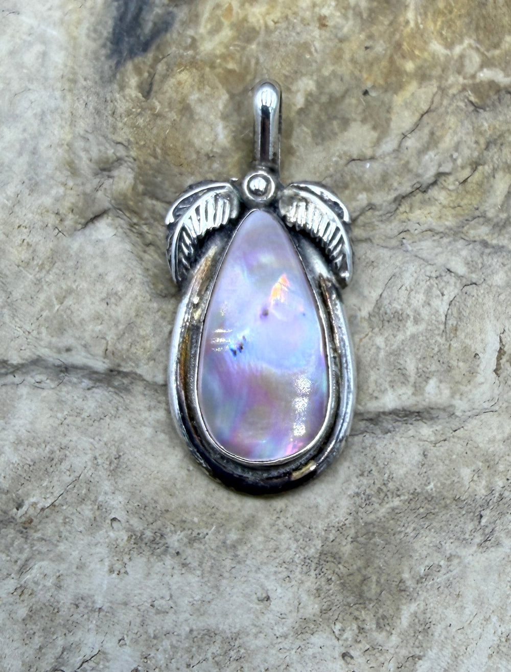 Estate Find Sterling Silver Mother Of Pearl Pendant 15x33mm