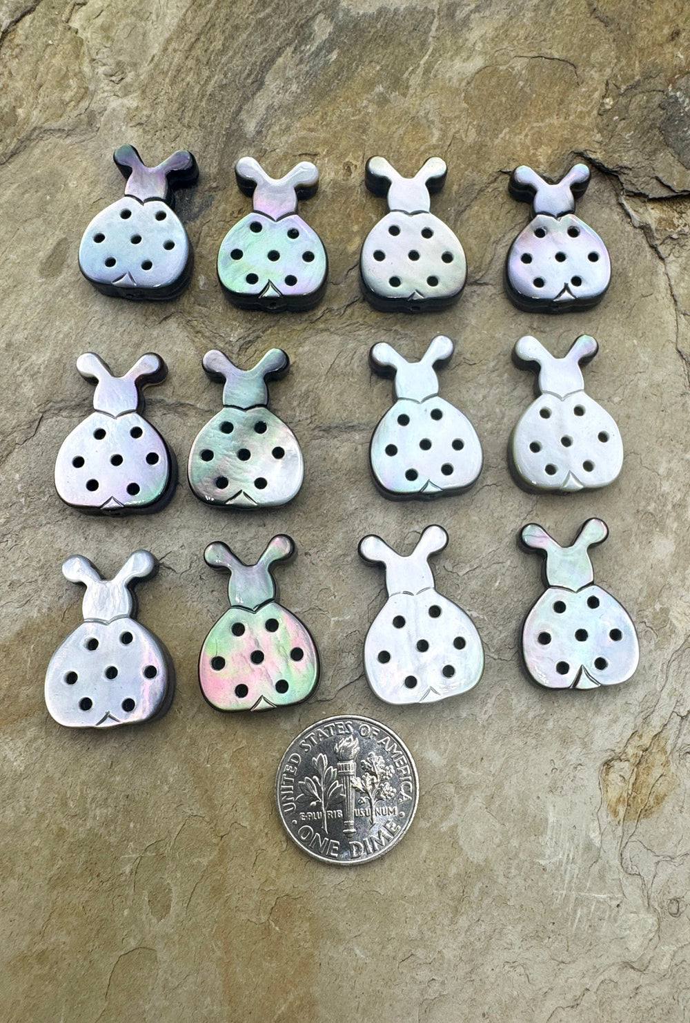 Mother Of Pearl Ladybug Beads 15x22mm Package of 2 Beads/1