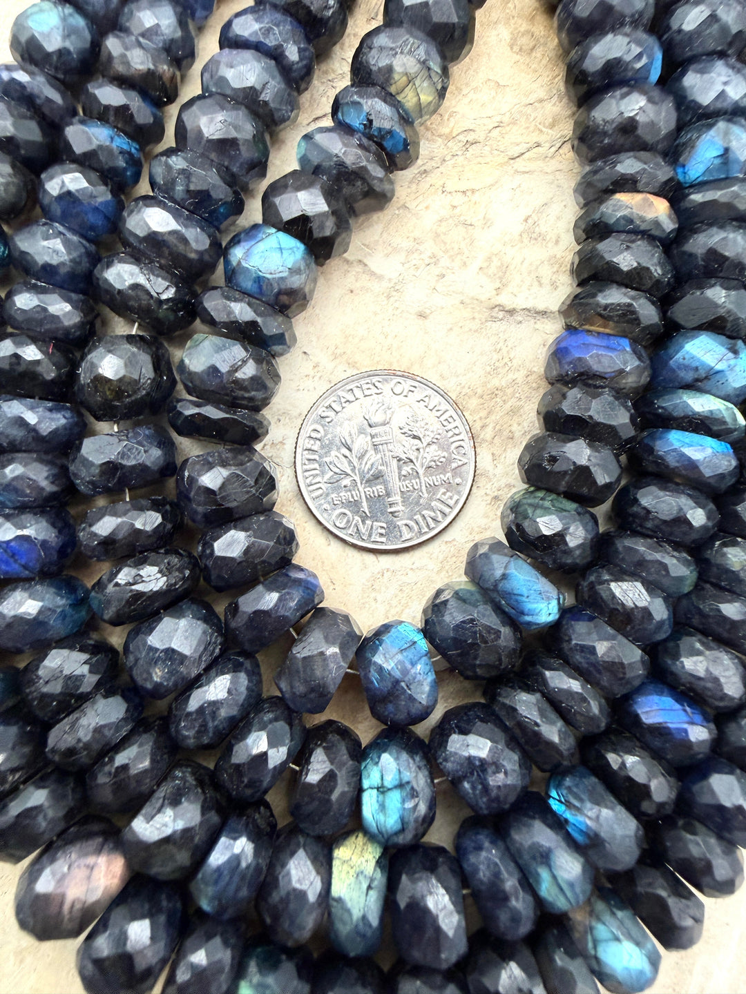 Flashy Black Labradorite Graduated 6-10mm Faceted Rondelle