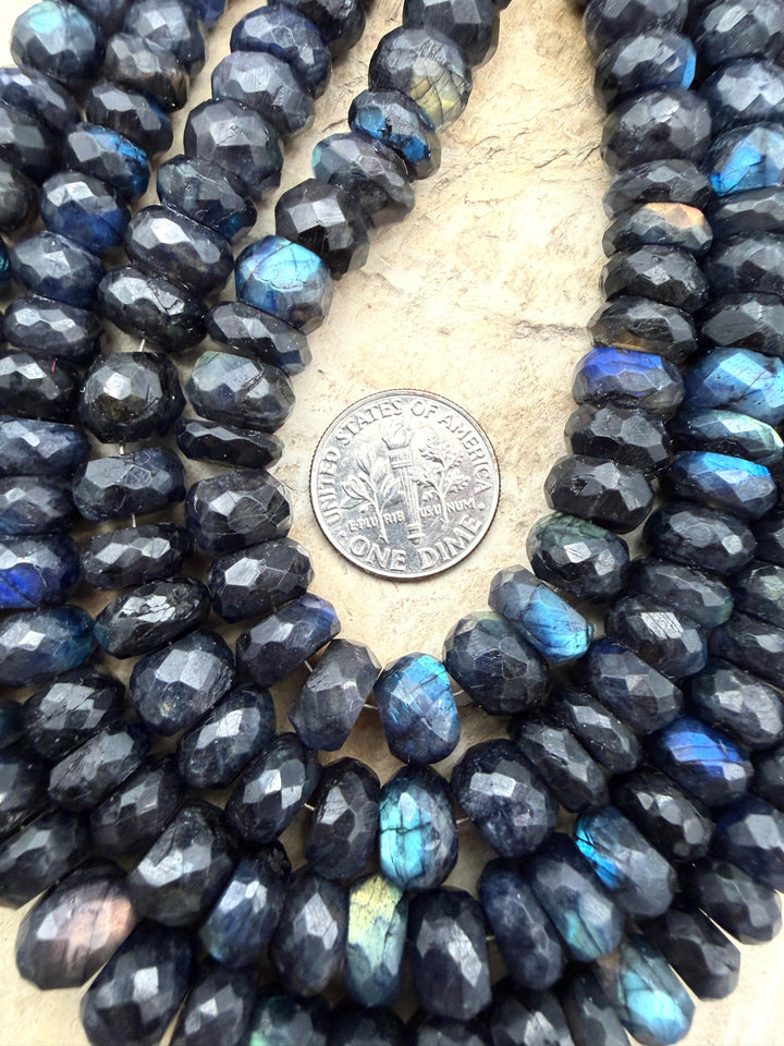 Flashy Black Labradorite Graduated 6-10mm Faceted Rondelle