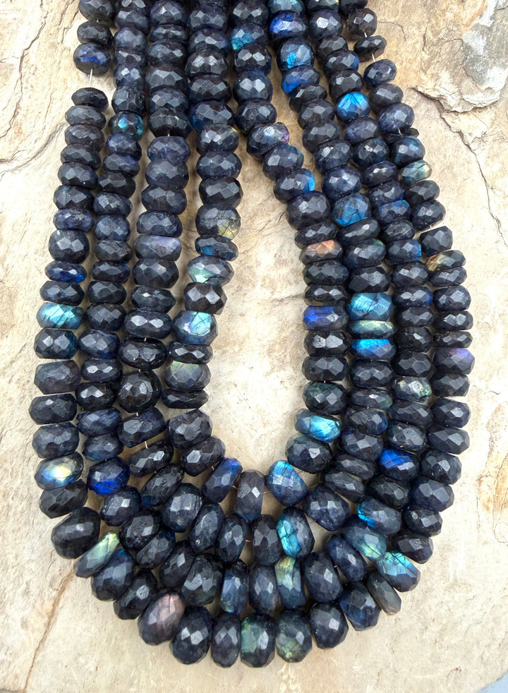 Flashy Black Labradorite Graduated 6-10mm Faceted Rondelle