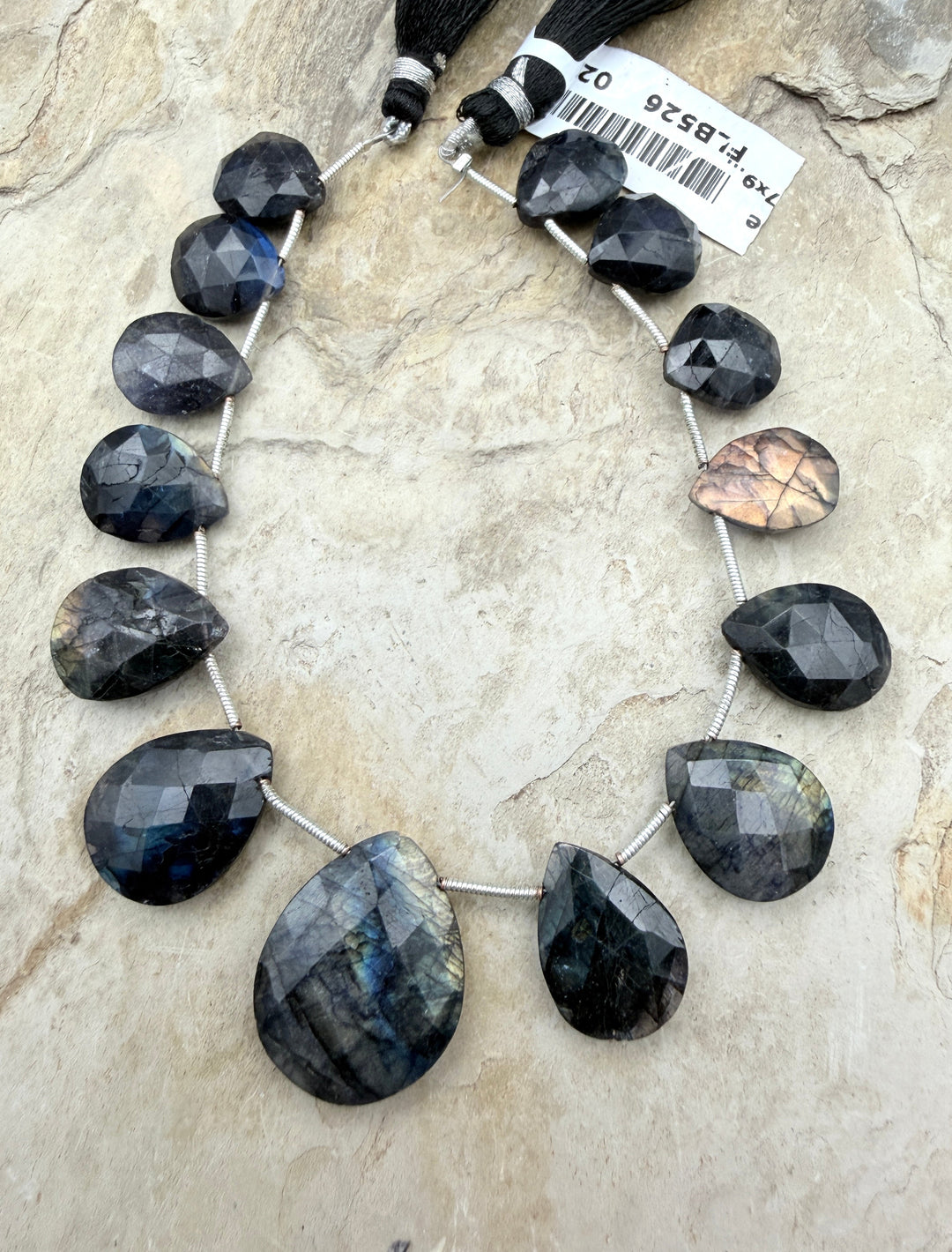 Flashy Black Labradorite Graduated Teardrop Briolette Beads