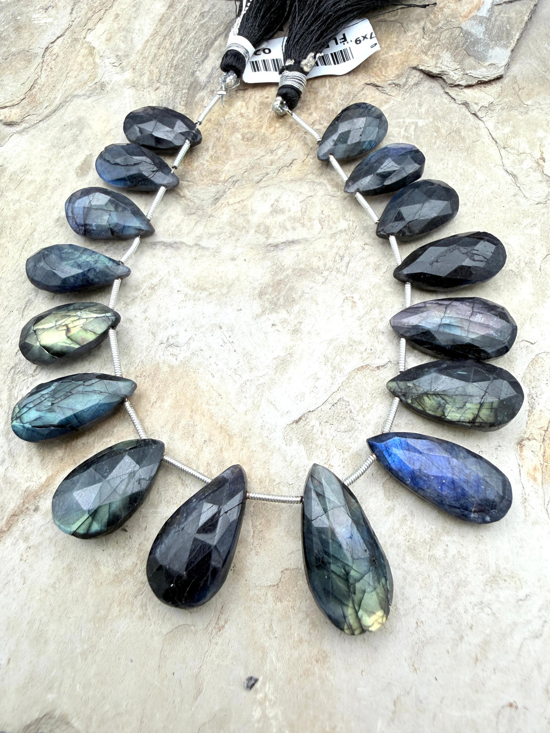 Flashy Black Labradorite Graduated Teardrop Briolette Beads