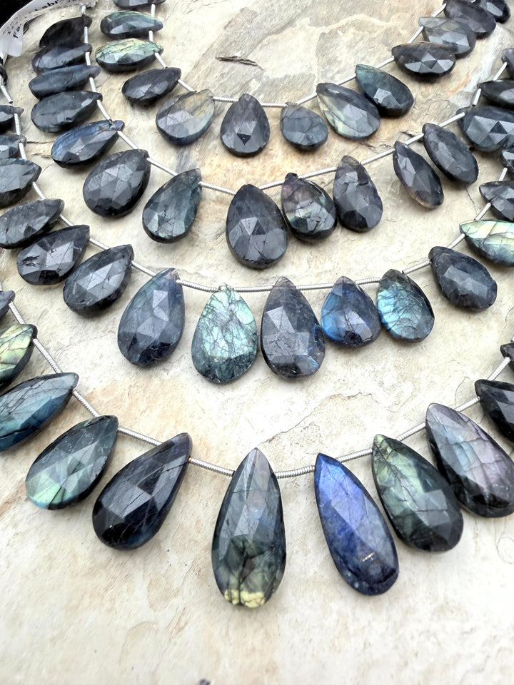 Flashy Black Labradorite Graduated Teardrop Briolette Beads