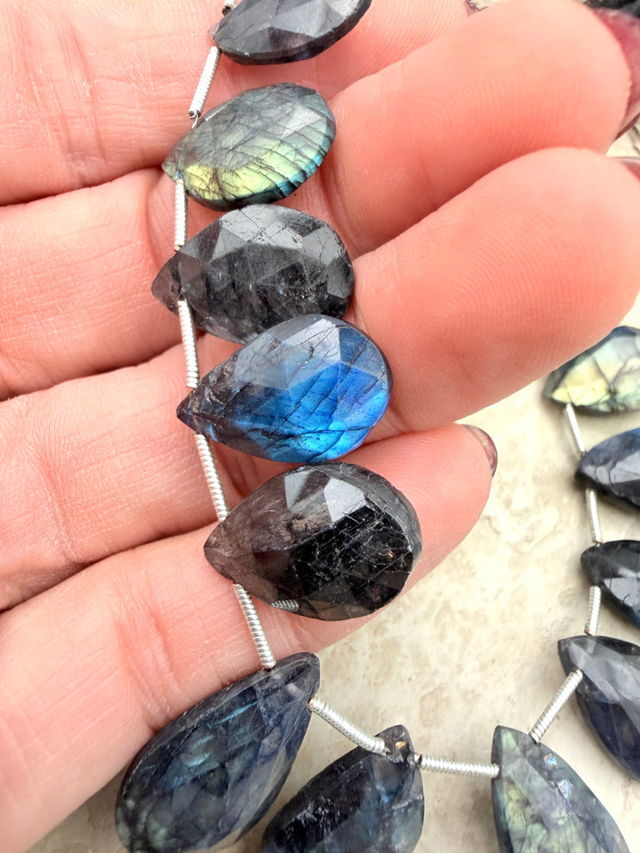 Flashy Black Labradorite Graduated Teardrop Briolette Beads