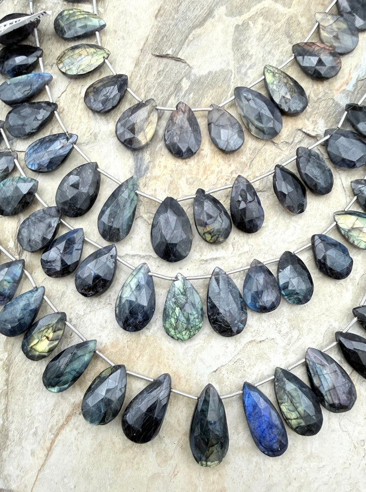 Flashy Black Labradorite Graduated Teardrop Briolette Beads