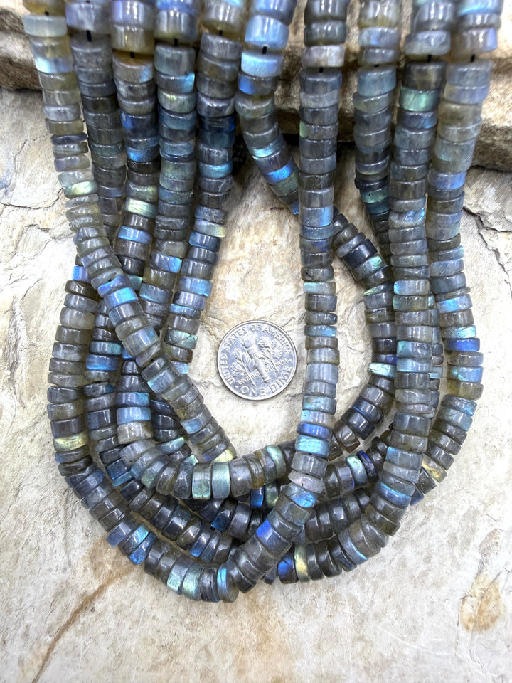Flashy Labradorite 7mm Heishi 16 inch strand - Labradorite
