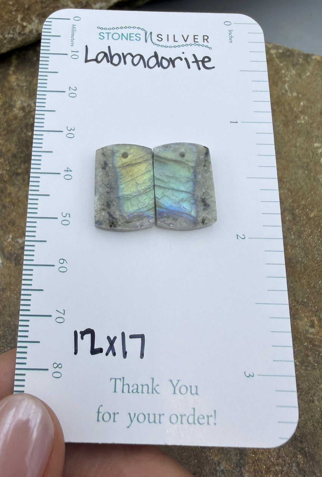 Flashy Labradorite Earring Slab Bead Pair 12x17mm