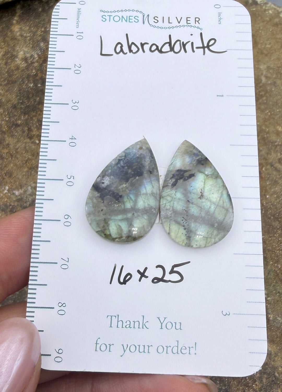 Flashy Labradorite Earring Slab Bead Pair 16x25mm