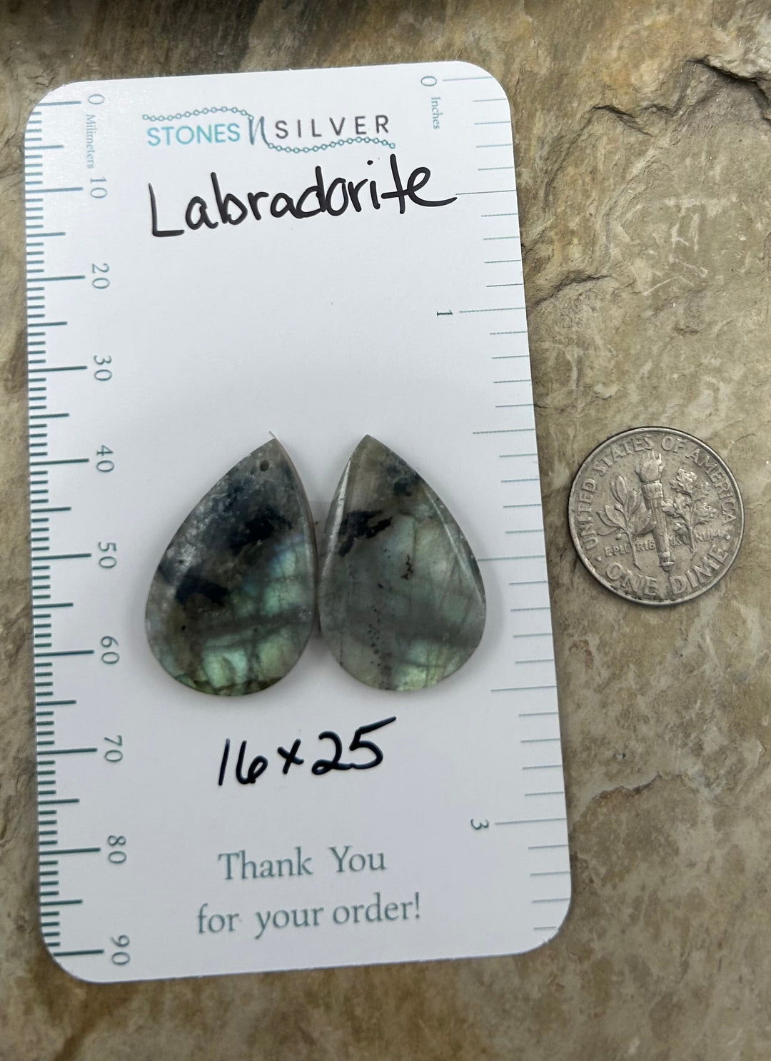 Flashy Labradorite Earring Slab Bead Pair 16x25mm
