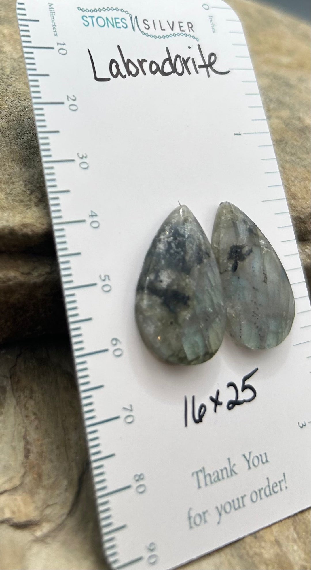 Flashy Labradorite Earring Slab Bead Pair 16x25mm
