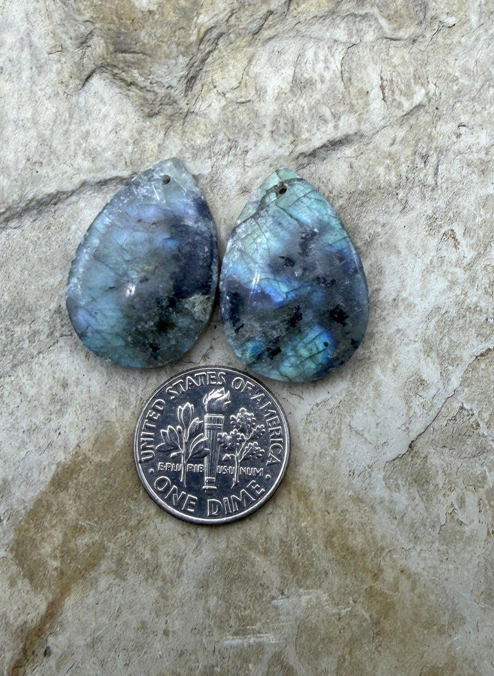 Flashy Labradorite Matching Earring Slab Bead Pair 12x25mm